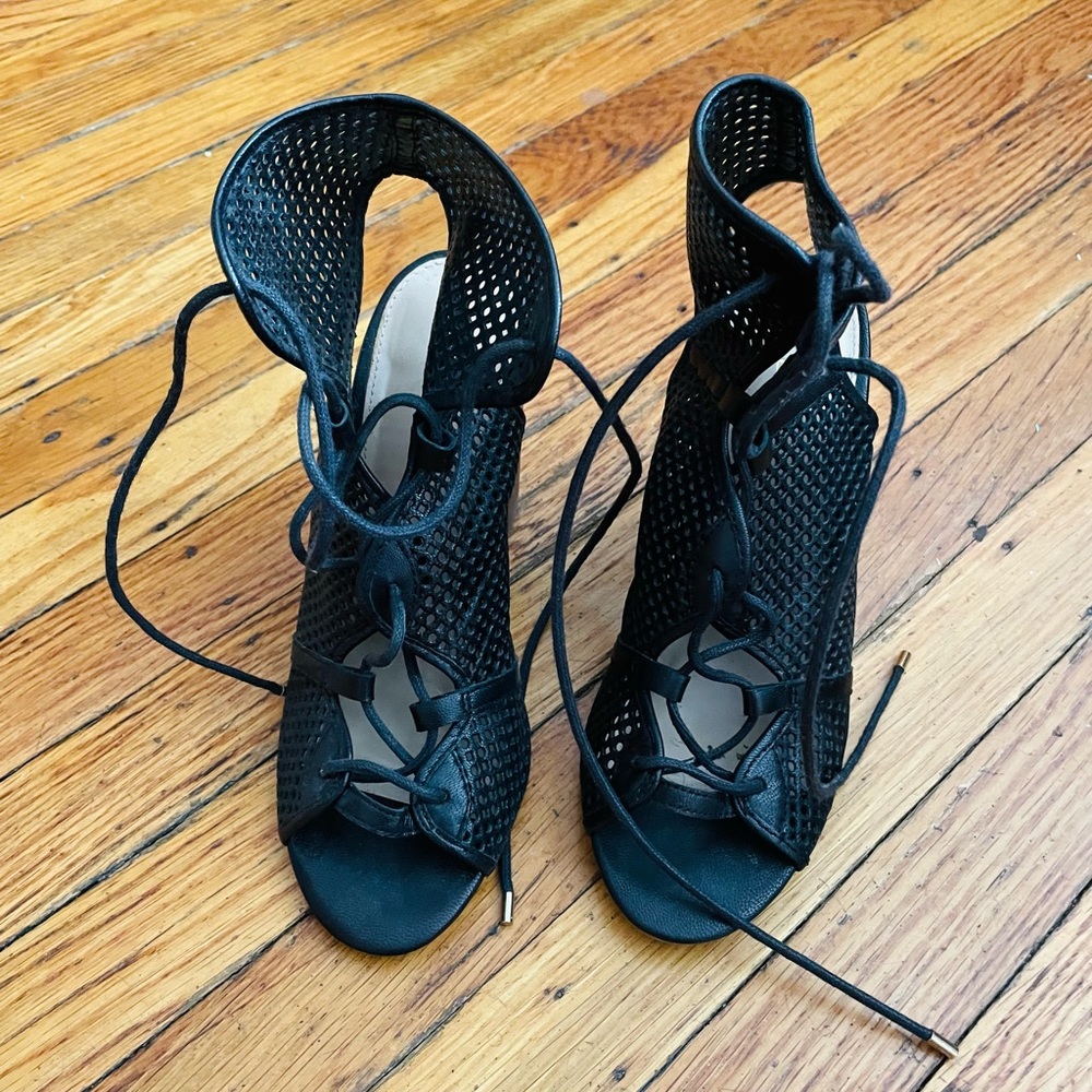 ALDO Black Lace Up Open Toed Heeled Sandals
